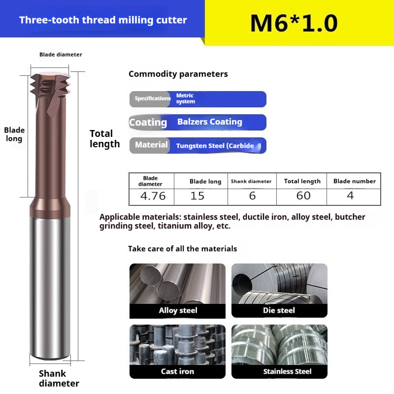 6032 60 degree thread milling cutter single thread, three threads, full thread CNC machining center tungsten steel alloy coated milling cutter can be customized Shandong Denso Pricision Tools Co.,Ltd.